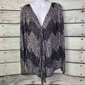 Vanity Women’s Metallic Fringe Open Front Cardigan Sweater Size S Black Silver